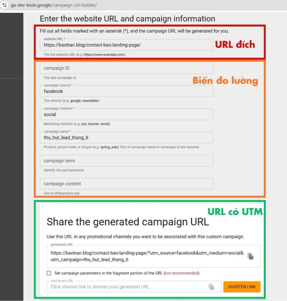 Ví dụ về Campaign URL Builder